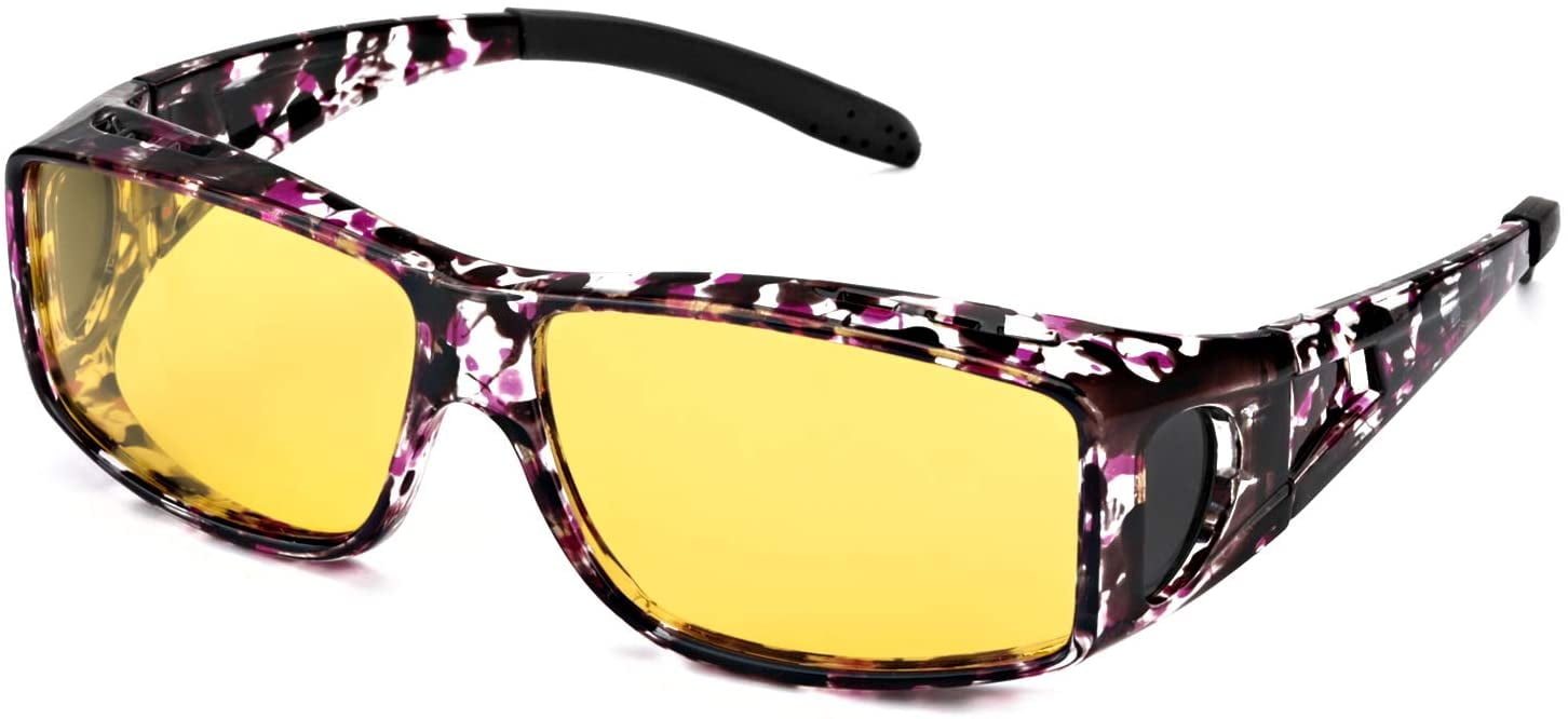 Unisex Night Vision Driving Wrap Around Over Glasses Anti Glare Safety Sunglass 