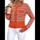 thumbnail image 3 of Blazer de A Cuadros para Mujer, Elegante, Informal, con Botones Al Frente, Cuello Redondo, Larga, Tejido Texturizado Naranja-Rojo XL, 3 of 10