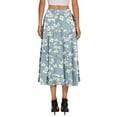 thumbnail image 4 of Yucgh Women's Bohemian Flower Print Midi Skirt with Pockets, Solid Color Casual Skirt, High Waisted Elastic Waist Skirt for Summer,Cyan,M, 4 of 4