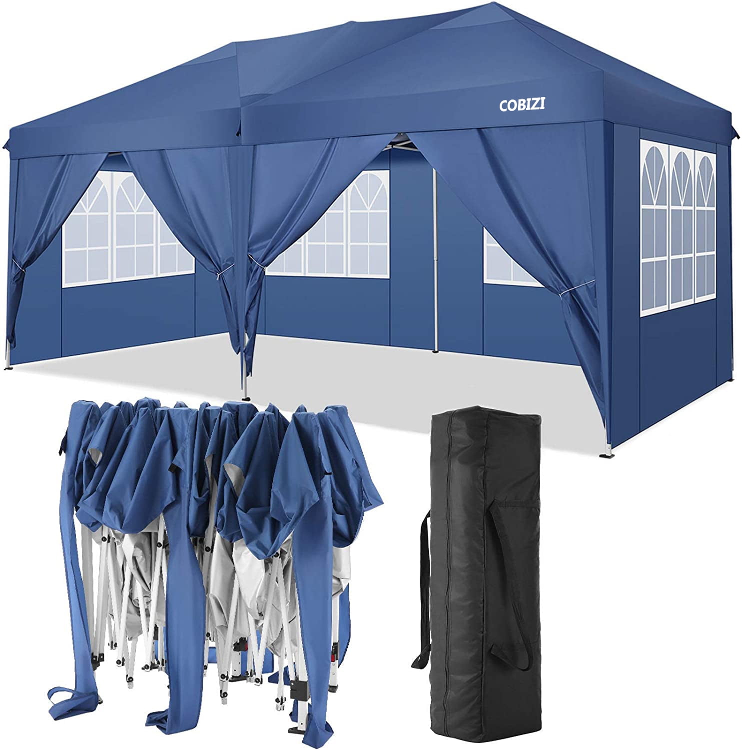 Oudoor Canopy Tent 10x10 Ft Gazebos Commercial Instant Shelter Tent 8 Stakes 4 Ropes Portable Waterproof Canopy Folding with 4 Removable Sidewalls Heavy Duty Event Tent Pavilion 