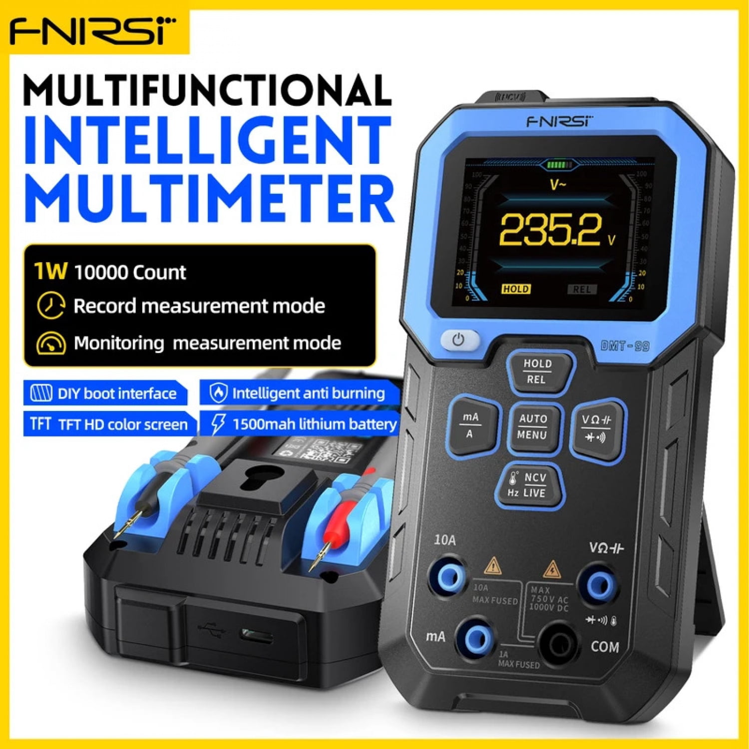 FNIRSI Smart Digital Multimeter, DMT-99 10000 Counts True RMS Auto-Ranging Multimeter with Temperature, NCV, Zero-Line Detection for Electrical Testing