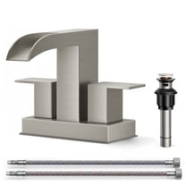 TVOFEK 4 inch Waterfall Bathroom Faucet 3 or 2 Hole, Brushed Nickel Centerset Sink Faucets with Metal Pop-up Drain for Vanity Lavatory Basin RV