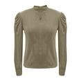 thumbnail image 5 of Muscularfit Pleated Womens Winter Blouses Dressy Silk T Shirt Crew Neck Long Sleeve Blouses for Women, 5 of 8