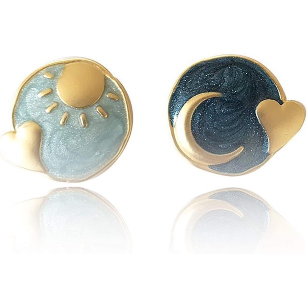 Pendientes de tuerca YONGSHENG con forma de corazón joyería luna y estrella con caja de joyería púrpura