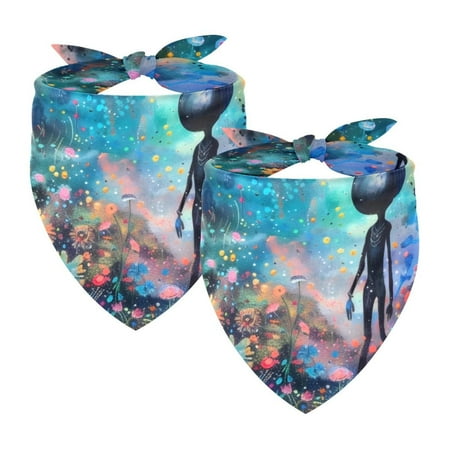 PhooArto Alien Colorful Flower Galaxy Dog Bandanas 2 Pack Soft Washable Pet Scarf Triangle for Large Dogs Puppies and Cats