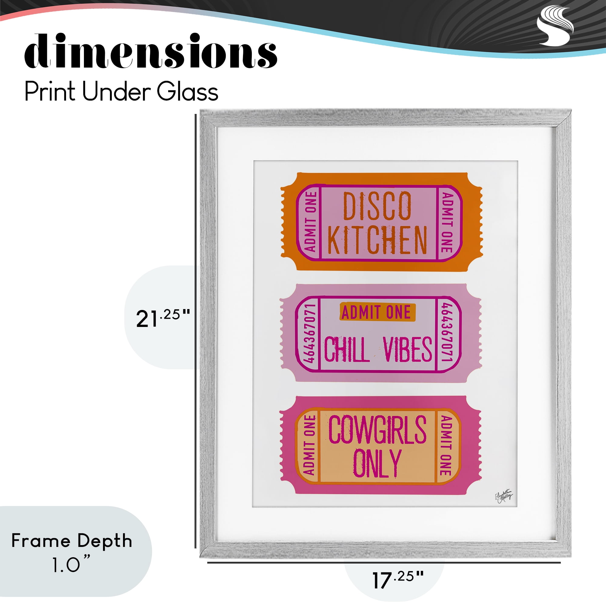 Stupell Industries Disco Cowgirl Ticket Phrases Gray Framed Print Under Glass, design by Elizabeth Medley