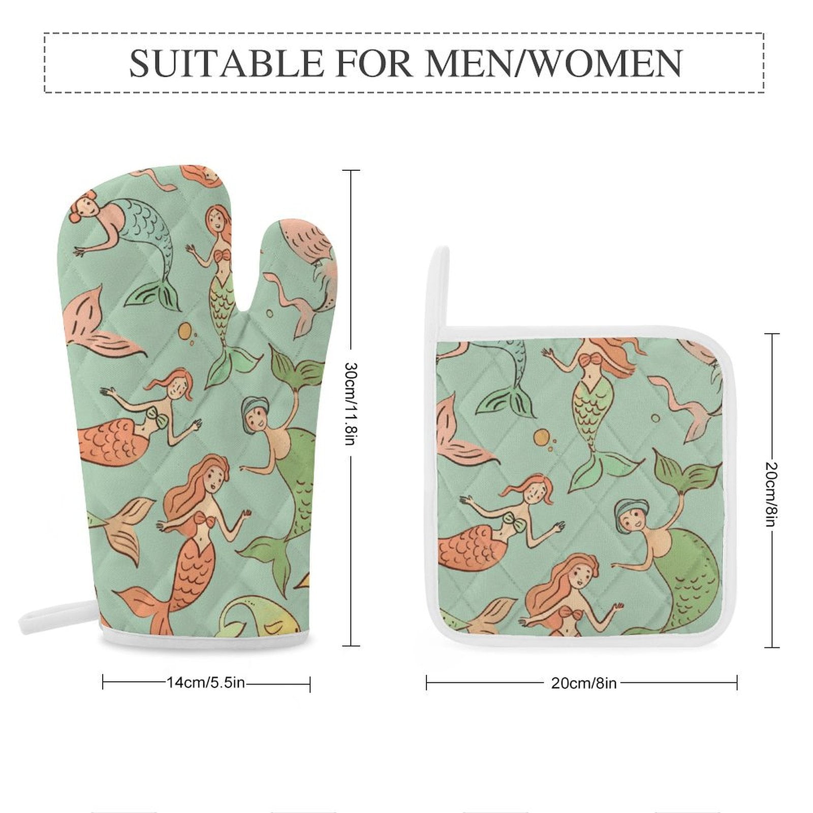 Ocean Cute Mermaid Insulated Gloves And Pot Mats (four Piece Set)