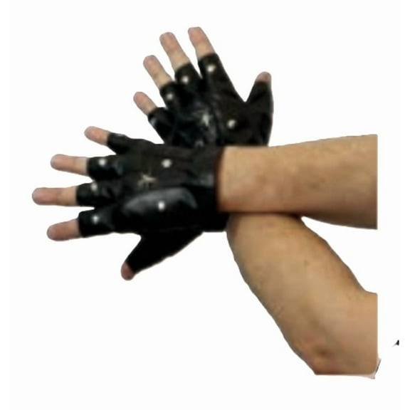 Studded Fingerless Gloves - 80s - Black Vinyl - Costume Accessory - One Size