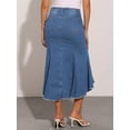 thumbnail image 4 of DARING DIVA Women's High Waist Raw Hem Fishtail Midi Skirt with Pockets XS Medium Blue, 4 of 6