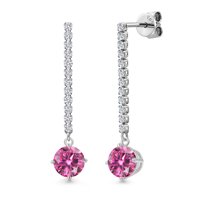 Gem Stone King 14K White Gold Pink Moissanite and Lab Grown Diamond Dangle Earrings for Women | 2.36 Cttw | Gemstone Birthstone | Round 6.5MM