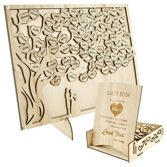 Wedding Guest Book Alternative Personalized Guest Book Wedding Reception Practical Wedding Guest Book Set with Stand Card Box Wood Hearts for Anniversary Birthday Party Baby Shower
