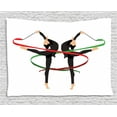 thumbnail image 1 of Gymnastics Tapestry, Ribbon Dancing Olympic Sports Pattern with Symmetrical Woman Gymnast Figures, Wall Hanging for Bedroom Living Room Dorm Decor, 60W X 40L Inches, Multicolor, by Ambesonne, 1 of 2