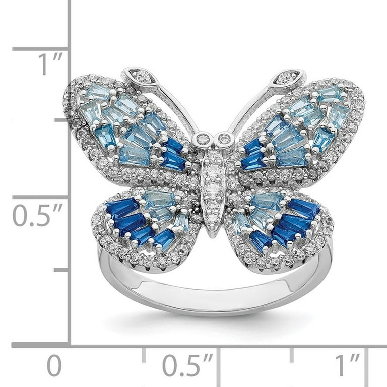 Sterling Silver Blue and White CZ Butterfly Ring Sterling Silver Blue and White CZ Butterfly Ring