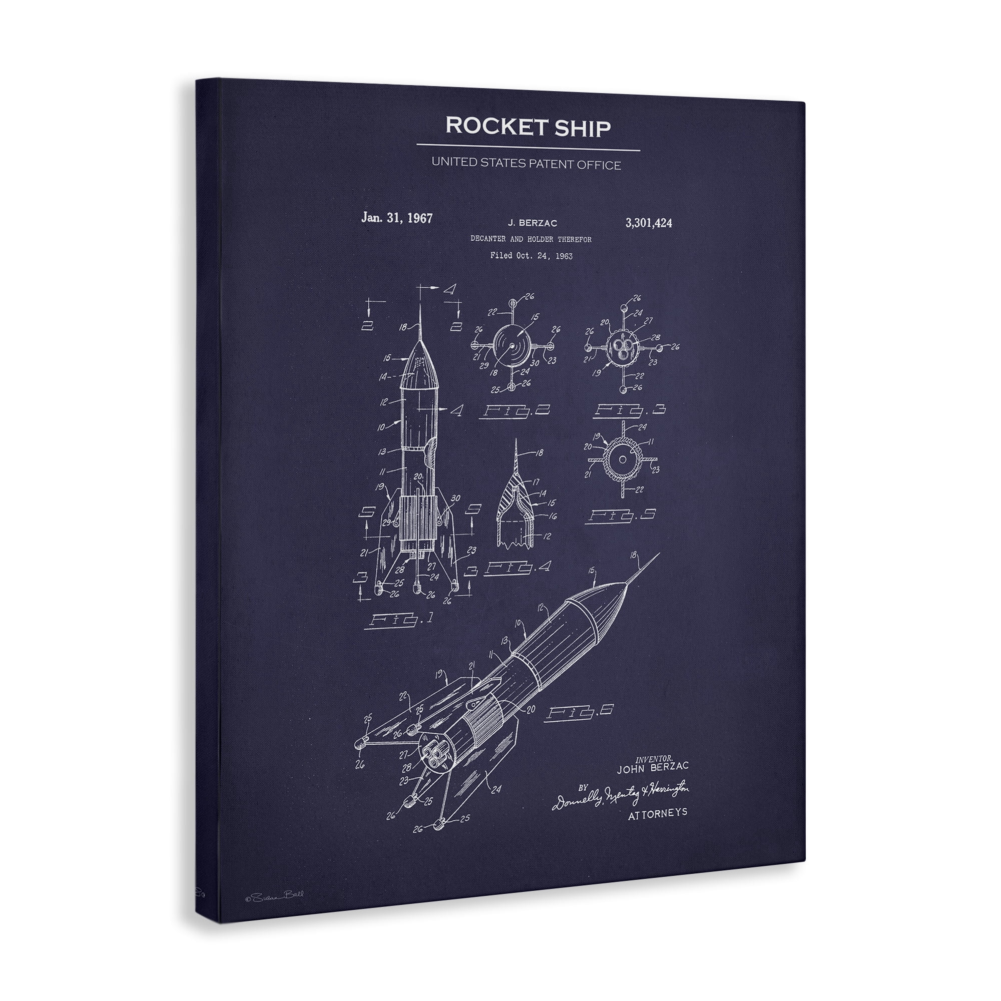 Stupell Industries Rocket Ship Blueprint Transportation Painting Gallery Wrapped Canvas Art Print Wall Art, 30 x 40