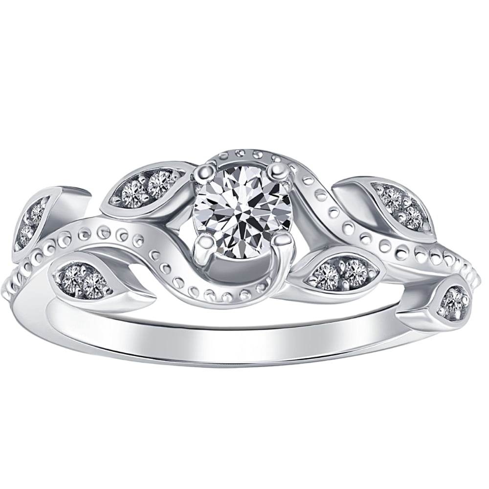 Gorgeous Wedding Leaf Art 2.20 Carat Round Cut Engagement Ring 14k White Gold 