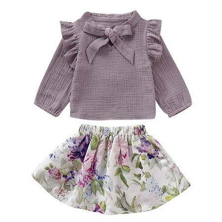 

Funcee Baby Girl Autumn Flare Sleeve Sweatshirts + Skirts Outfits Set