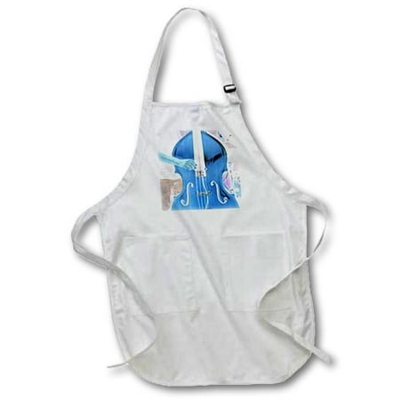 3dRose upright bass invert blue, Full Length Apron, 22 by 30-inch, Black, With Pockets