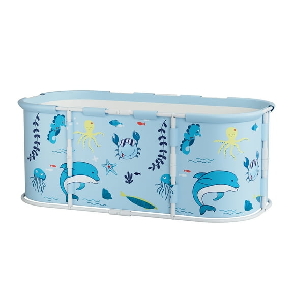 43" Large Foldable Bathtub, Extra Large Foldable Bathtub with Plastic Frame, Freestanding Surround Collapsible Bathtub, Family SPA Soaking Tub for Kids Adult