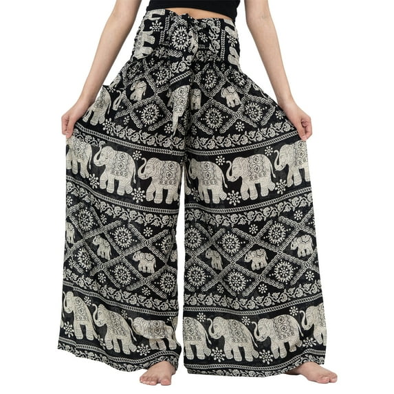 KOMOO Female Boho Palazzo Pants High Waist Casual Wide Leg Long Pants Trousers Beach Hippie Harem Pants Plus Size