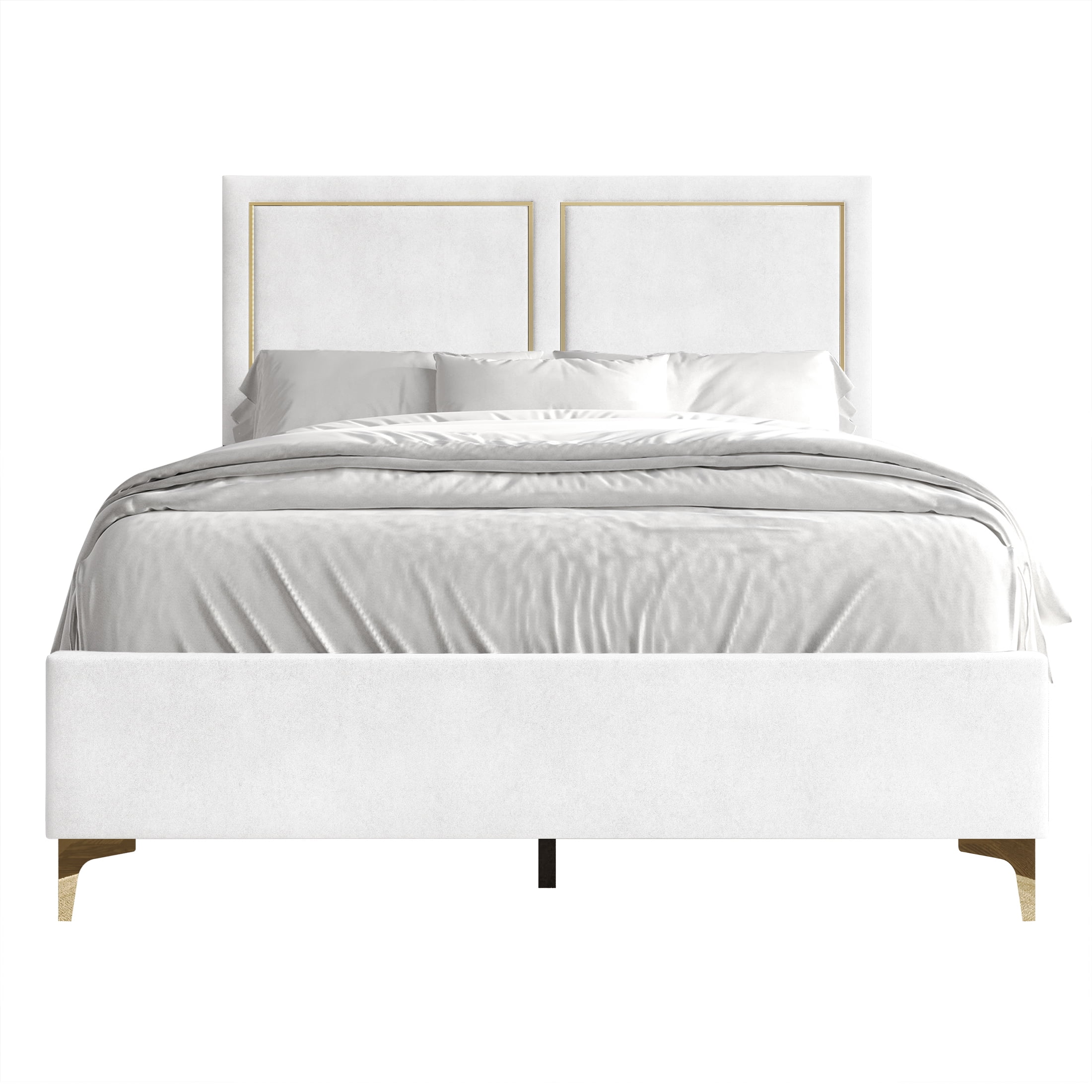 Castle Place Glam Velvet Upholstered Queen Bed, White