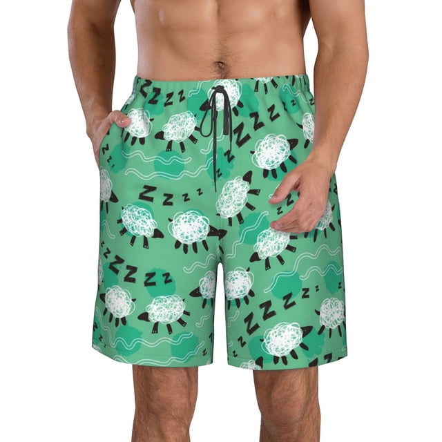 Fotbe Sheep Zzz Trajes de Baño Estampados para Hombre, Shorts de Verano de Secado Rápido, Ropa de Playa, Bañadores-Large