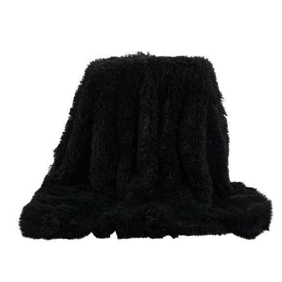 AUQ Shaggy Long Faux Fur Throw Blanket Fuzzy Lightweight Plush Sherpa Fleece Black