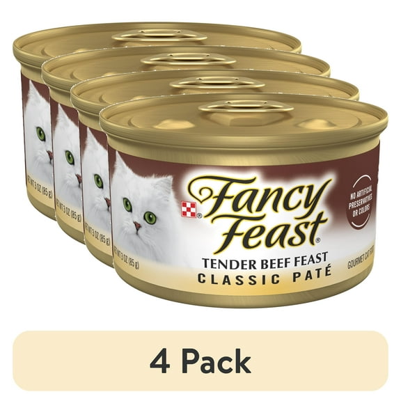 (4 pack) Purina Fancy Feast Classic Pate Cat Food, Tender Beef Feast, 3 oz Can