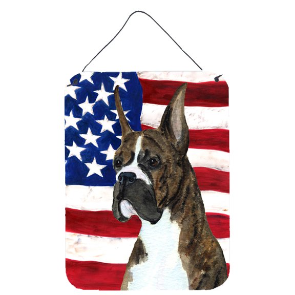 Carolines Treasures SS4035DS1216 USA American Flag with Boxer Wall or Door Hanging Prints 12x16 multicolor