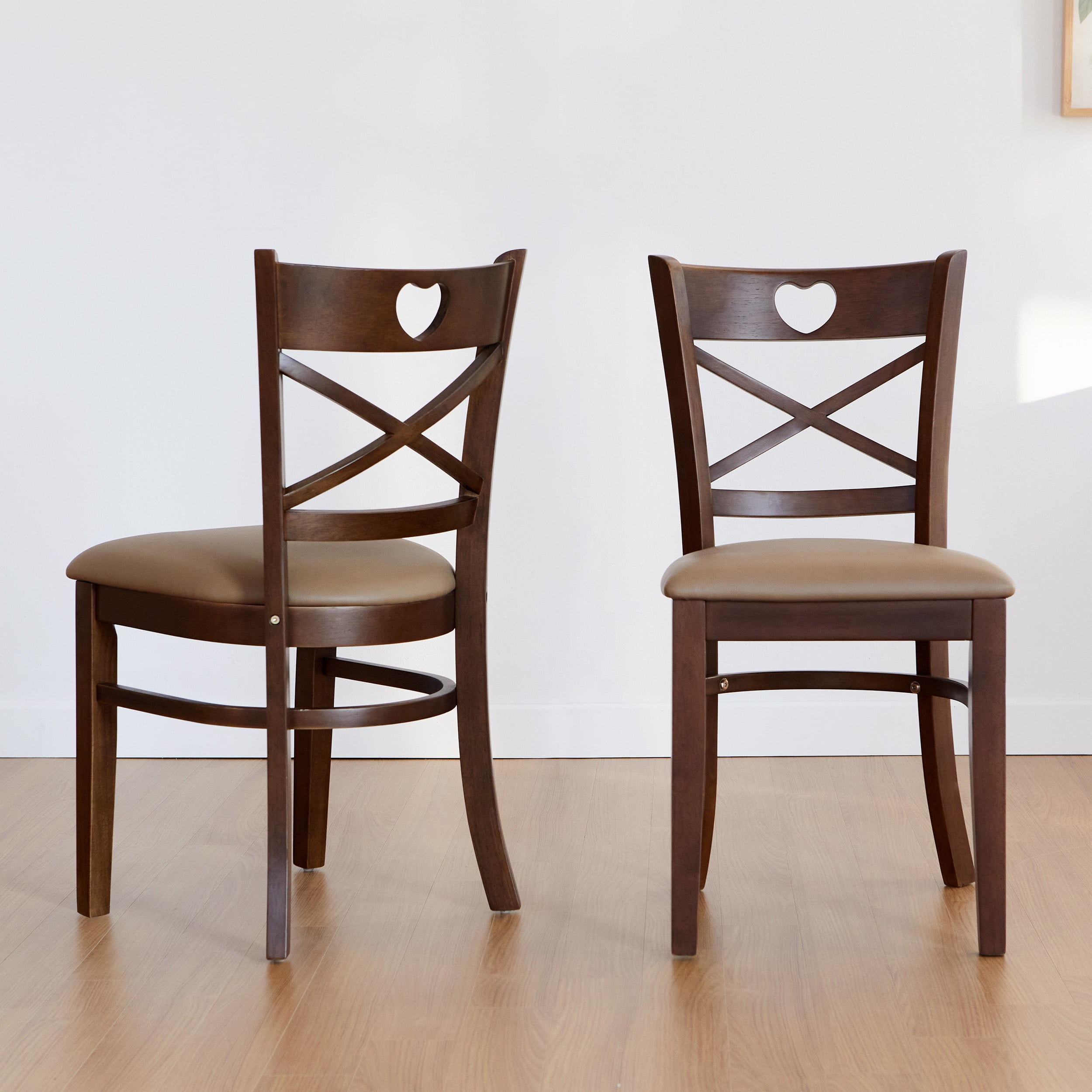 Livinia Heart XBack Dining Chair Set of 2, Solid Malaysian Oak PU