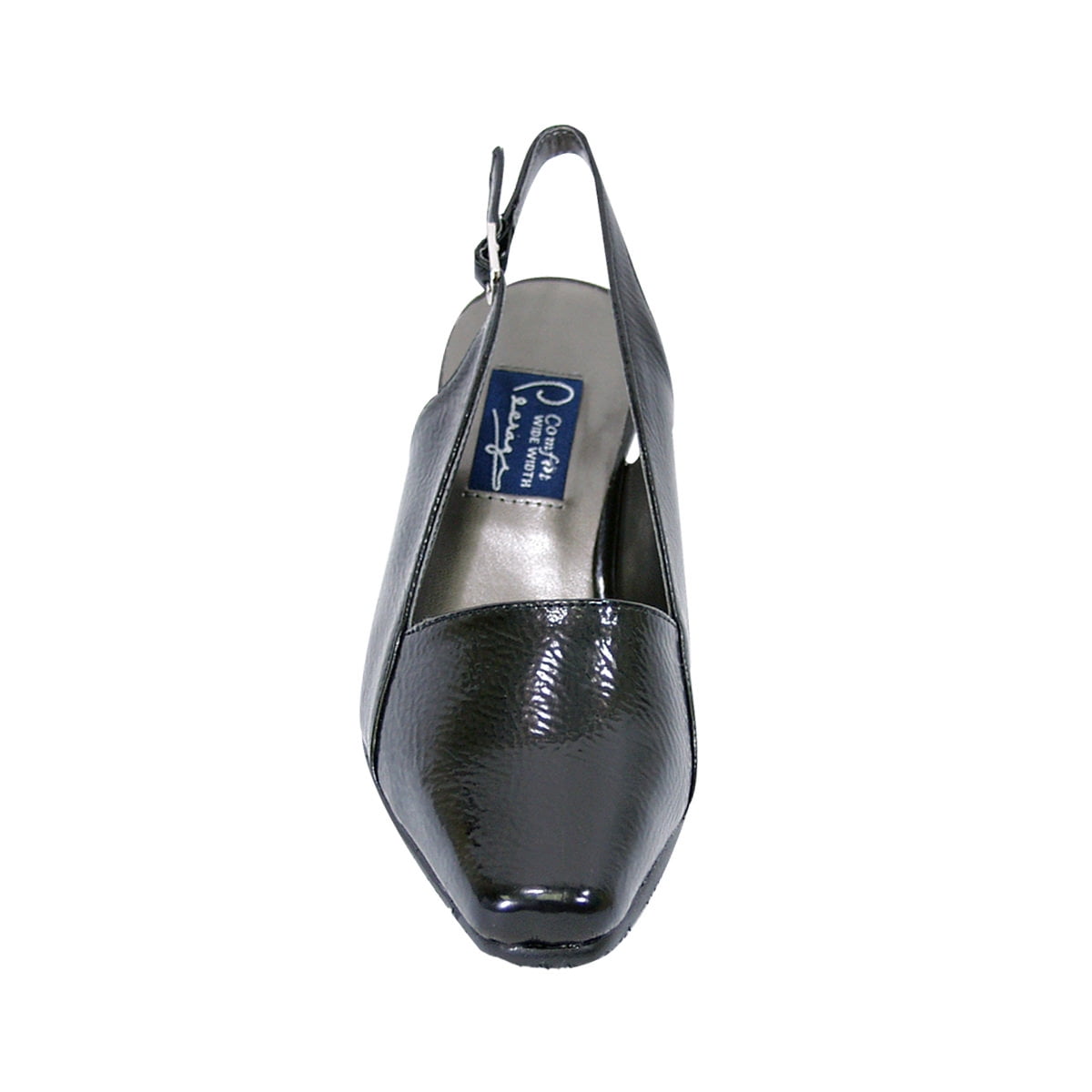 PEERAGE Celine Women Extra Wide Width Faux Wrinkled Patent Square Toe Slingback Buckle BLACK 10.5