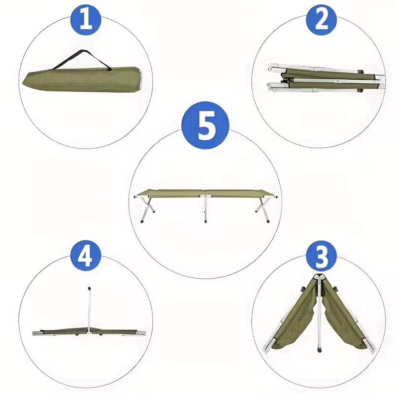 75-Inch Flat-Laying Folding Camping Cot Outdoors, Portable Elevated Guest Bed with Carry Bag, Heavy-Duty 600D Oxford, Green