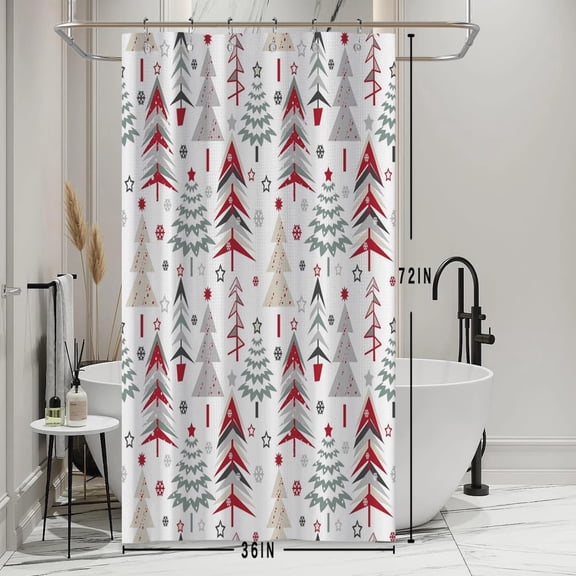 Christmas Decor Waffle Shower Curtain for Bathroom 36x72inches Christmas Trees Stall RV Shower Curtain Set with Hooks Red Green X-mas Trees Waterproof Fabric Shower Curtains