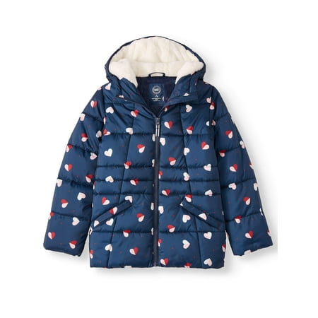 Wonder Nation Printed Quilted Bubble Jacket (Little Girls & Big
