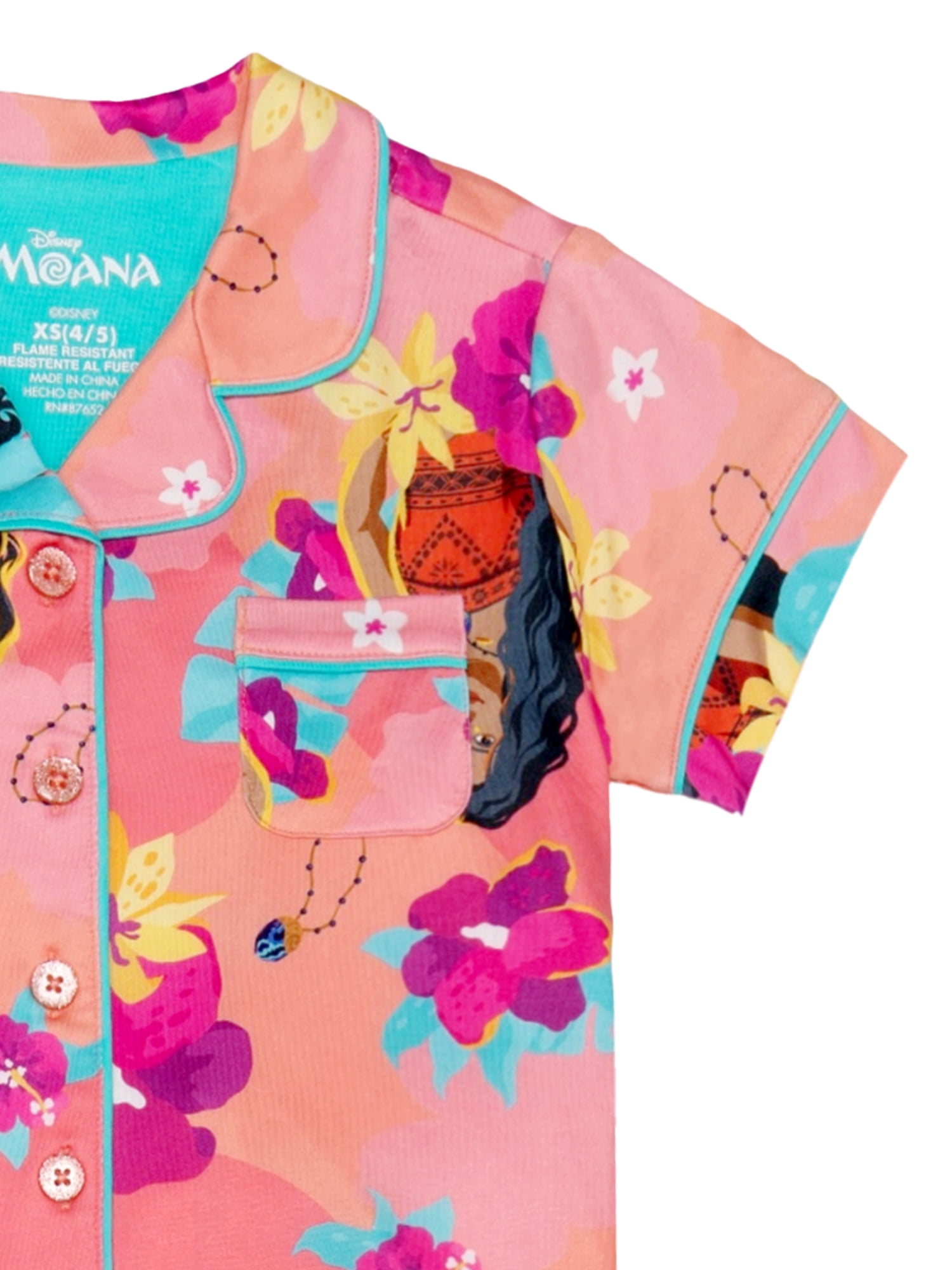 Moana Girls Button Front Top and Pants Pajama Set, 2-Piece, Sizes 4-12
