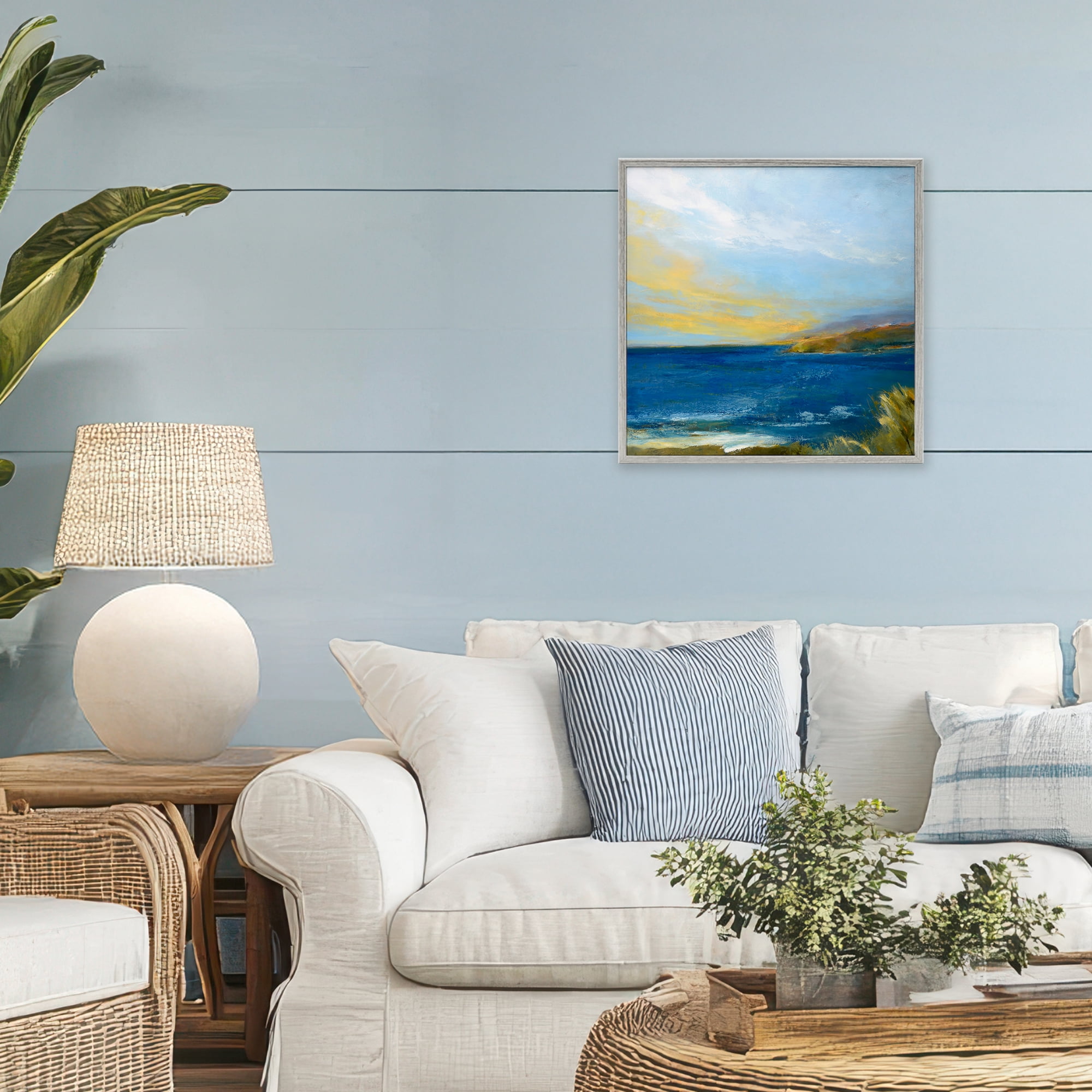 Stupell Industries Vibrant Ocean Light at Dusk Gray Framed Giclee Art, design by Patrick Dennis