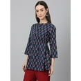 thumbnail image 6 of Janasya Indian Women's Navy Blue Cotton Floral Print Peplum Top, 6 of 8