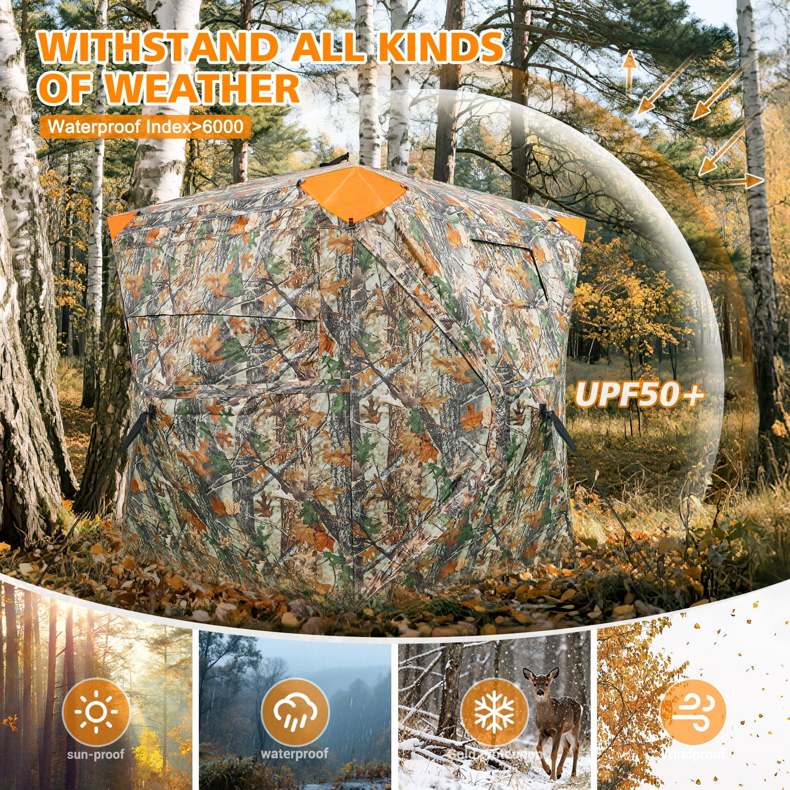 GIKPAL Portable 4 Person 270 Degree See Through Hunting Blind Pop-Up Ground Blind with Tie-downs & Carrying Bag for Deer, Duck and Turkey Hunting