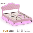 thumbnail image 2 of Full Size Bed Frame with Adjustable Headboard, Princess Upholstered Platform Bed with LED Lights for Girls, Solid Wood Slats Support, No Box Spring Needed, Pink, 2 of 10