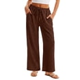 thumbnail image 5 of Nestiefly Women's Wide Leg Beach Pants Elastic Waist Lightweight Casual Flowy Palazzo Summer Lounge Trousers with Pockets Coffee S, 5 of 9