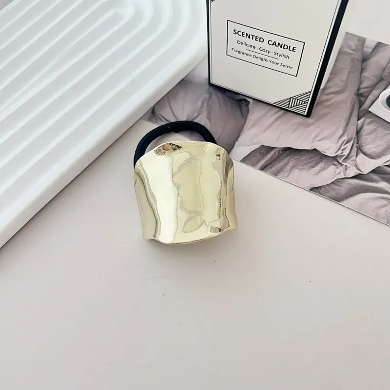 Retro Metal Irregular Golden Hair rope For Women High-Quality  elegant Geometry Elastic Handmade Hair Tie Fashion girlHeaddress