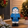 thumbnail image 2 of Winter Snowman Resin Statue, Cute Snowman Figurine In Blue Puffer Coat and Knit Scarf, Festive Christmas Holiday Sculpture for Indoor Mantel Tabletop Shelf Home Display, 2 of 7