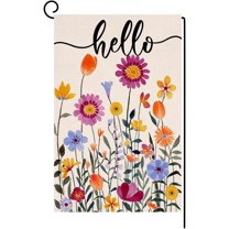 Hello Spring Floral House Flag 28 x 40 Vertical Double Sided Colorful Flowers Summer Farmhouse Holiday Outside Decorations Burlap Yard Flag BW257-40