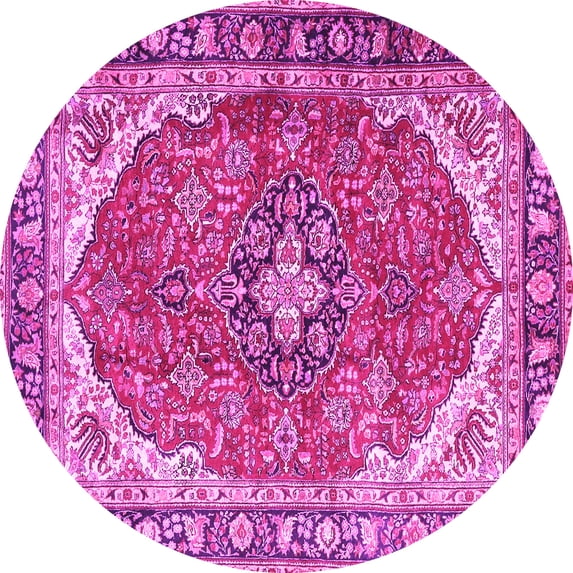 Ahgly Company Machine Washable Indoor Round Medallion Pink Traditional Area Rugs, 8' Round