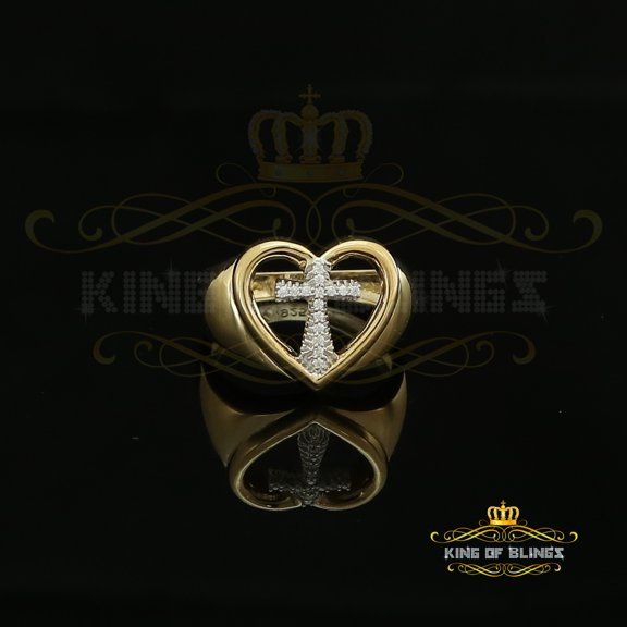 King Of Bling's Sterling Yellow Silver 0.12ct Cubic Zirconia Promise Heart Womens Ring Size 6.5