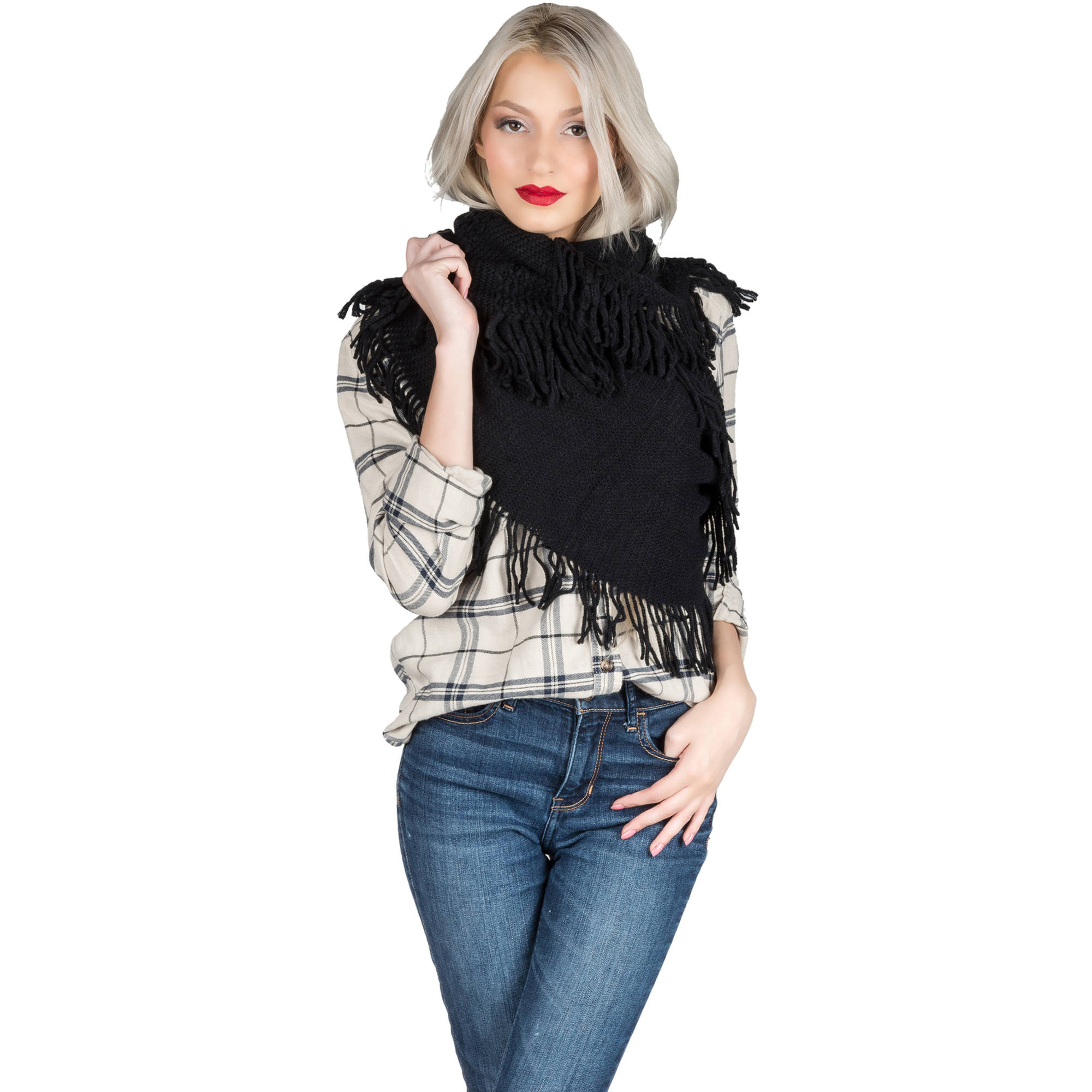 Women's Soft Woven Infinity Wrap Shawl Scarf with Frills [Adult Size]