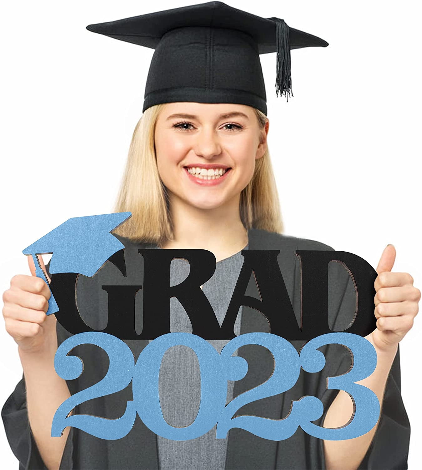 Light Blue Graduation Wood Sign 2023 for Senior Graduation Party