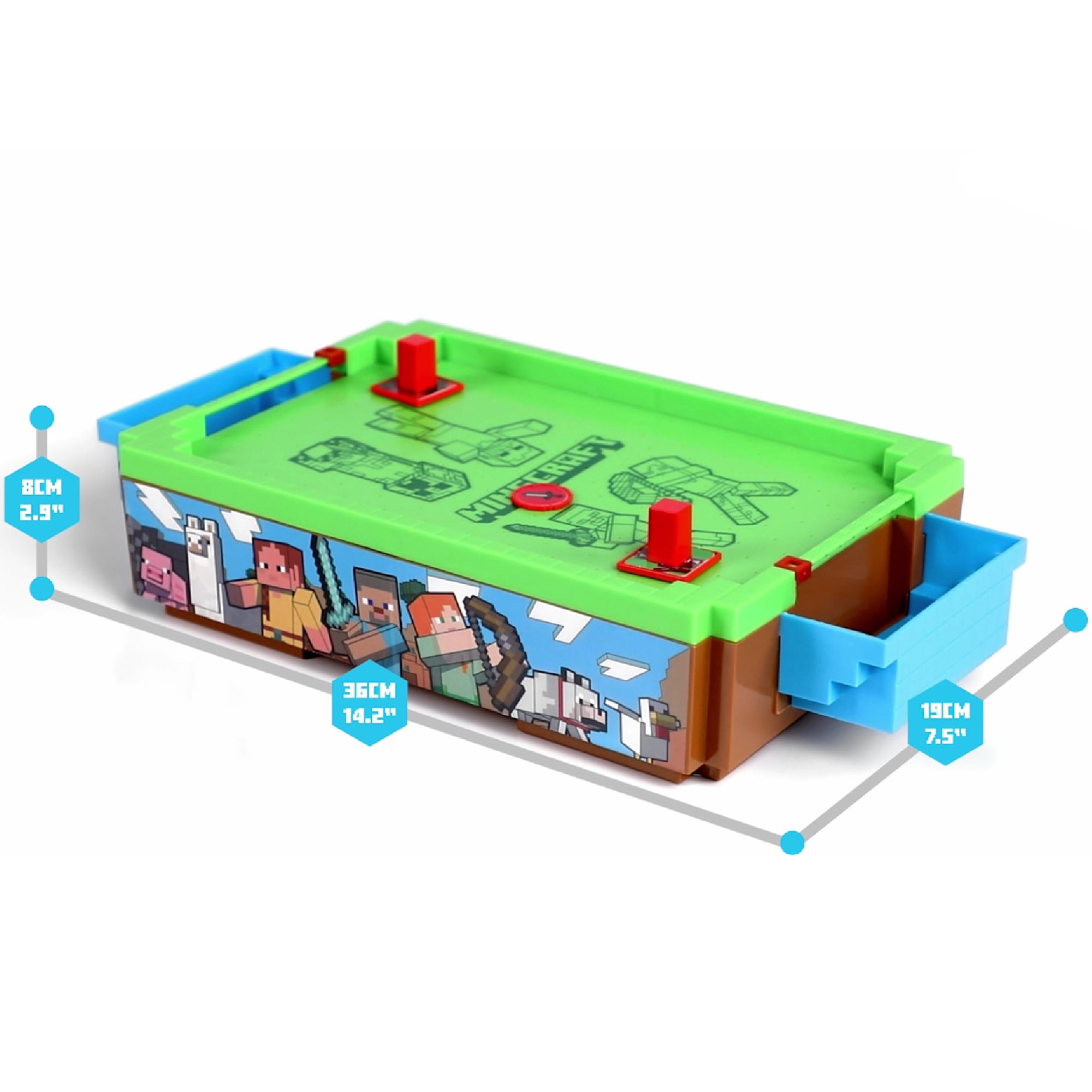 Minecraft: Mini Arcade Air Hockey - Overworld - 14" Motorized Tabletop Game, Iconic Sounds, Customizable Pushers, Licensed, Adults- Kids 3+, 2 Players