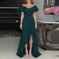 thumbnail image 5 of ClodeEU Women's V Neck Short Sleeve Off Shoulder Ruffle Hem Maxi Dress ,Solid Color Casual Long Dress Green,Women's Plus XXL, 5 of 5