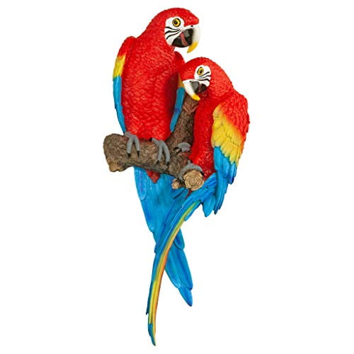 Design Toscano QL11295 Tropical Scarlet Macaws Wall Sculpture, 22 Inch, Polyresin, Full Color
