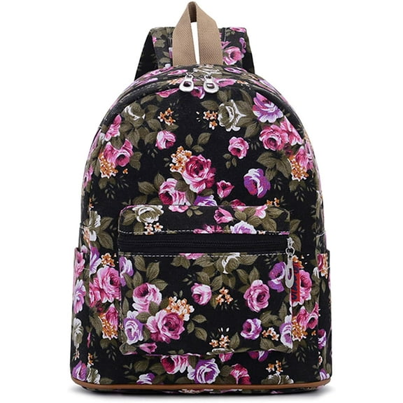 Bravo Floral Small (12 Inch) School Backpack, Beautiful All-Purpose Casual Daypack, Floral Black